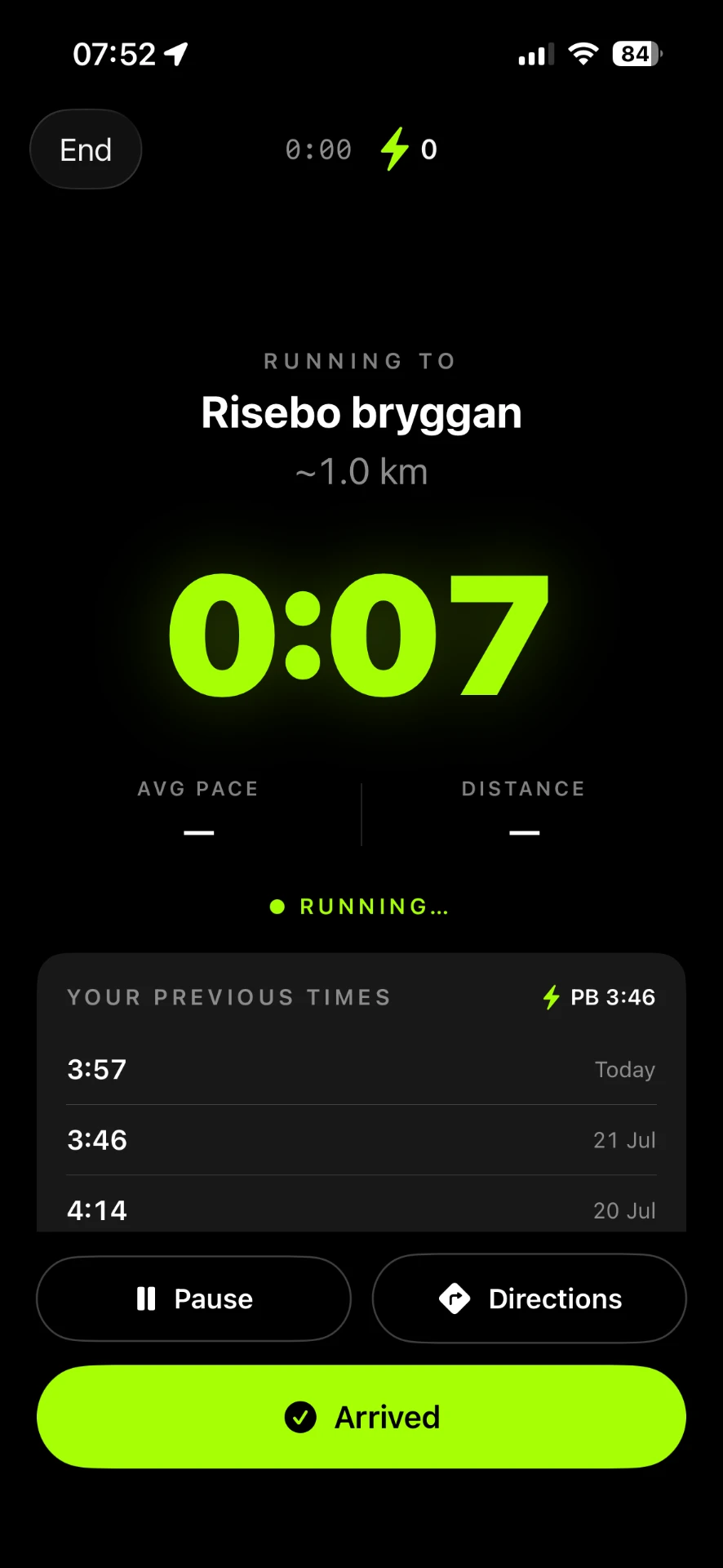 Spot Gym live run screen