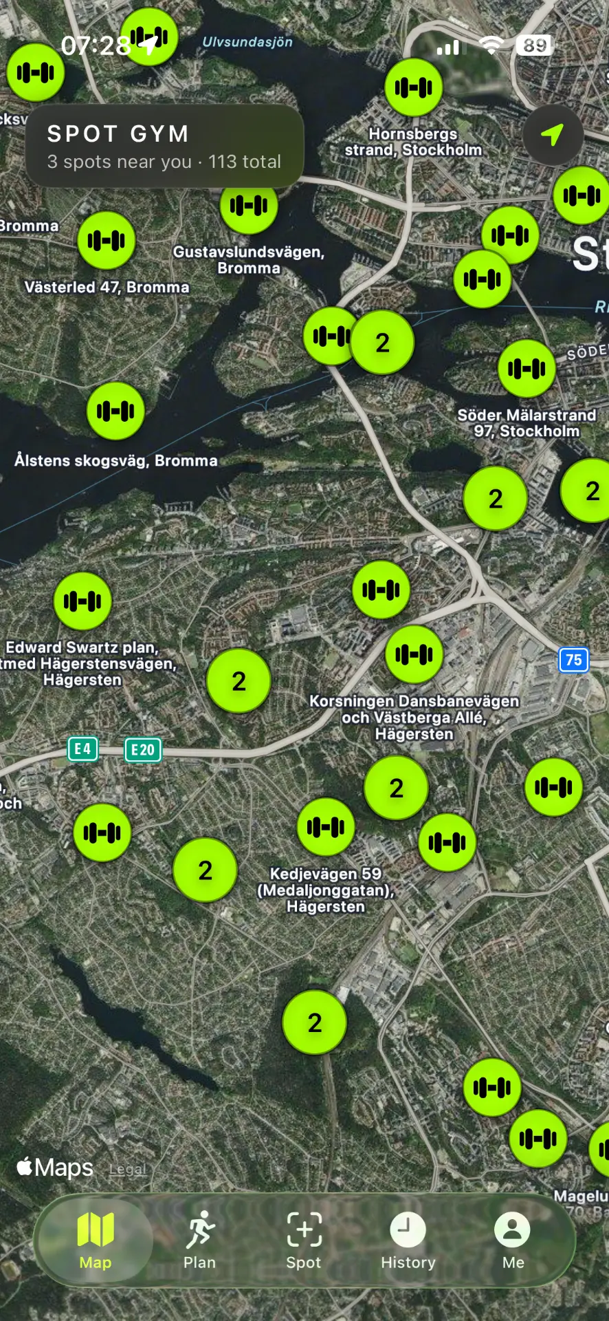 Spot Gym map of outdoor gyms